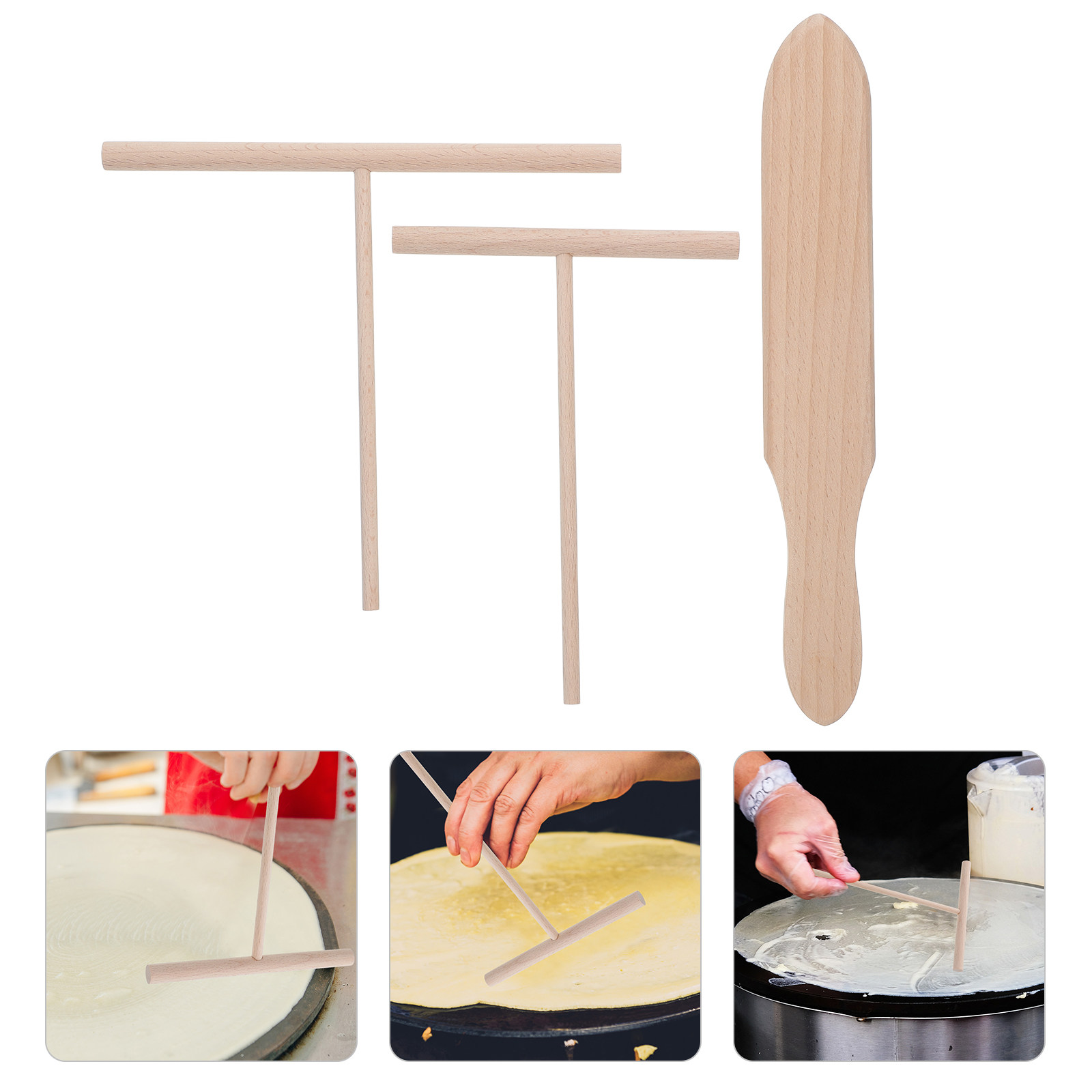 Home Cooking Set - 3-teiliges Crêpe-Verteiler- und Spatel-Set aus Holz,